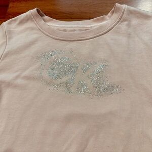 Calvin Klein Crew Sweatshirt Size Large Soft Pink Sparkle Outlined "CK" Like NEW